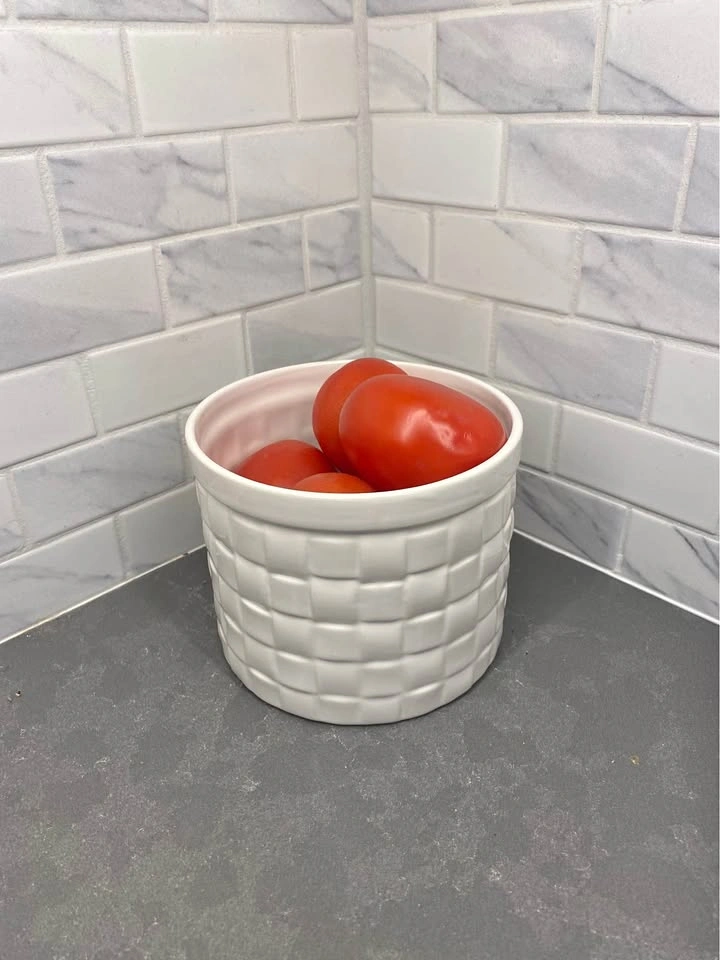 White Ceramic Basket Weave Bowl