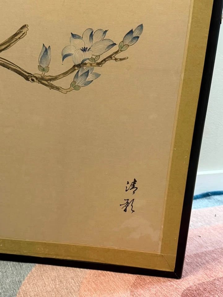 Large four-panel hand-painted Asian silk screen - photo 2