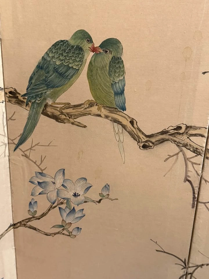 Large four-panel hand-painted Asian silk screen - photo 4