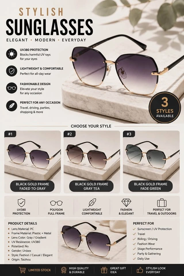 Fashion Polygon Sunglasses – UV380 Protection - photo 2