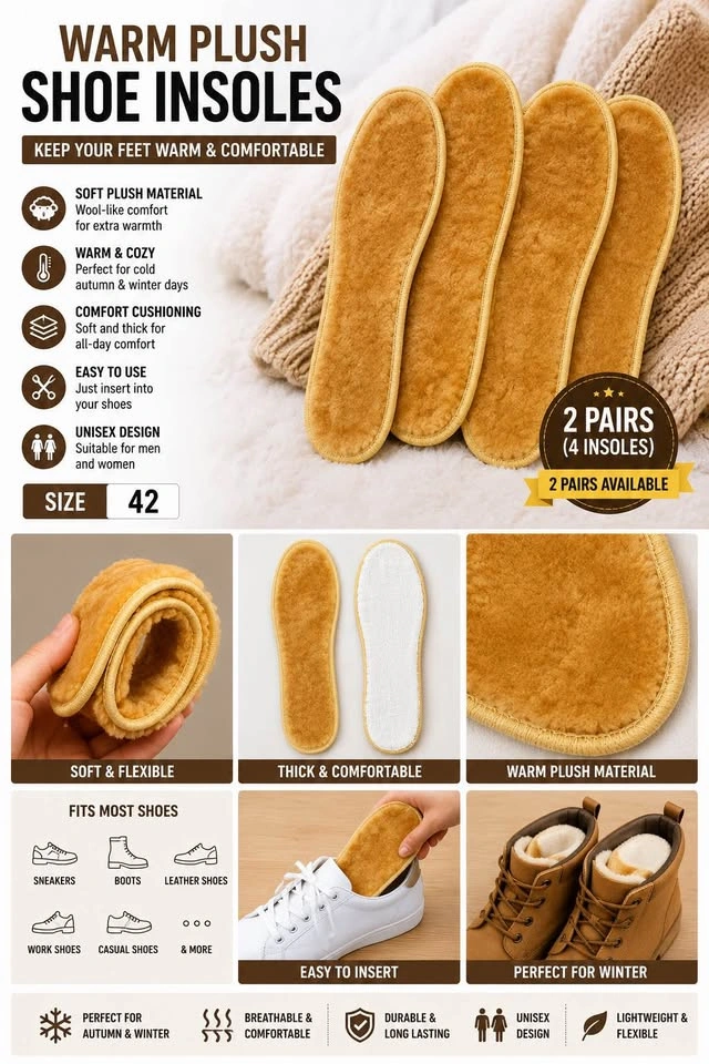 Warm Plush Shoe Insoles – Size 42 (2 Pairs Available) - photo 3