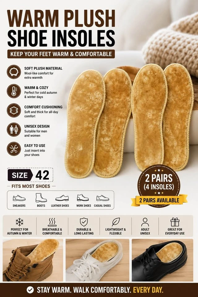 Warm Plush Shoe Insoles – Size 42 (2 Pairs Available) - photo 4