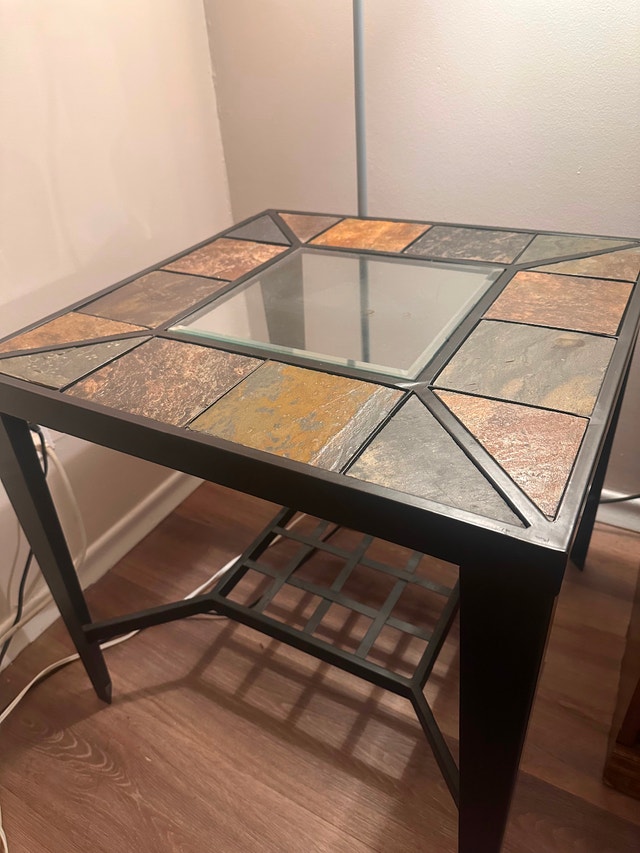 Side table / corner table with tile and glass on top