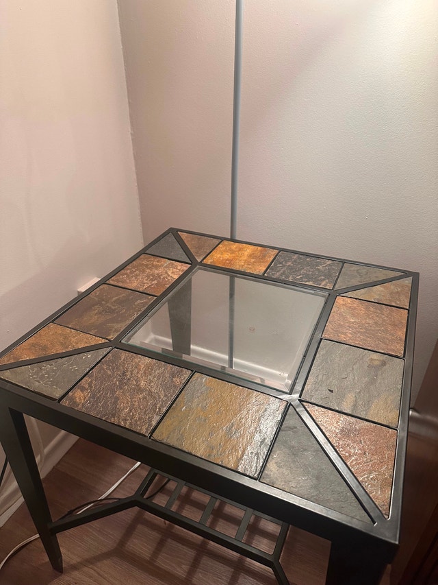 Side table / corner table with tile and glass on top - photo 2