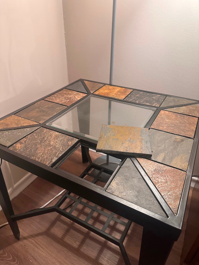 Side table / corner table with tile and glass on top - photo 4