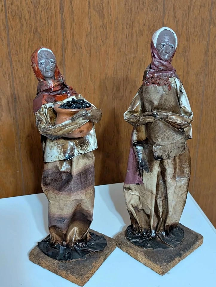 Vintage Paper Mache Folk Art Figurines - Set of 2