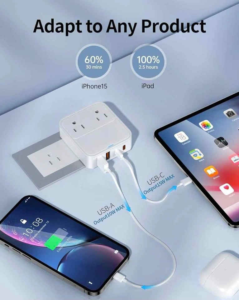 2500W USB C Charger Block with 2 Outlet Ports - photo 4