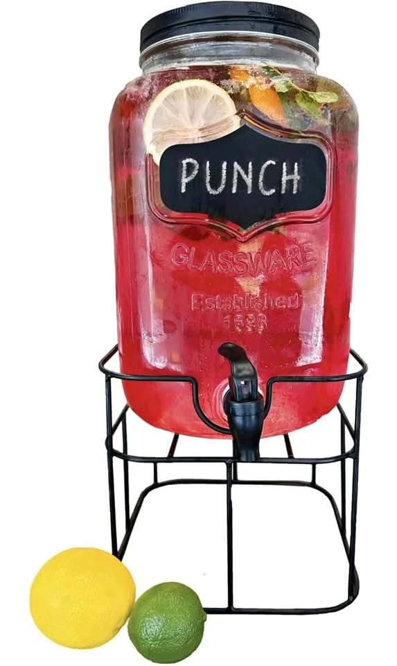 JS Gourmet 4L Glass Beverage Dispenser with Metal Stand