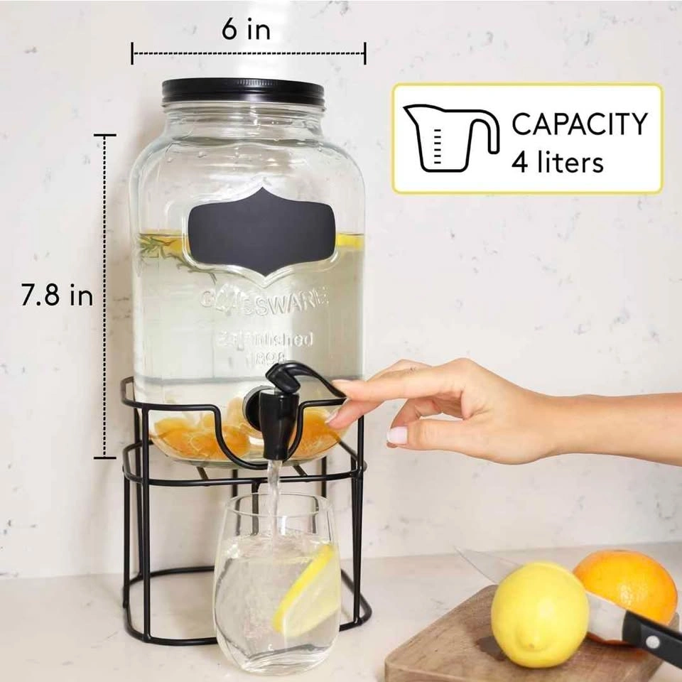 JS Gourmet 4L Glass Beverage Dispenser with Metal Stand - photo 2