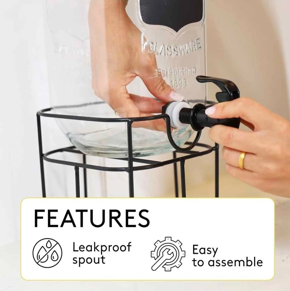 JS Gourmet 4L Glass Beverage Dispenser with Metal Stand - photo 4