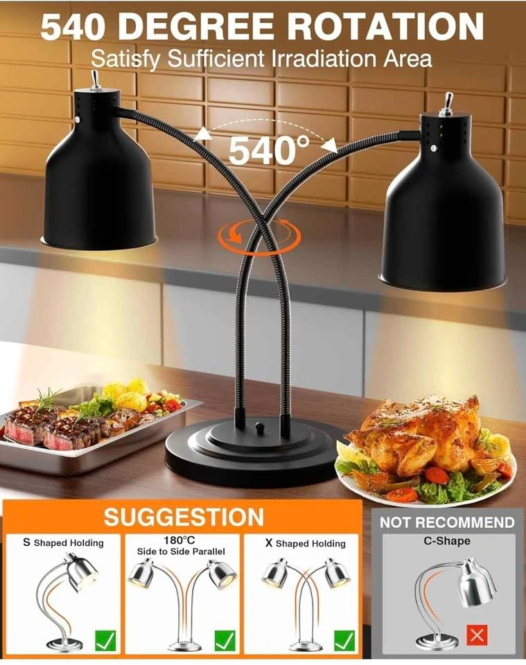 500W Dual Head Commercial Food Heat Lamp - photo 5