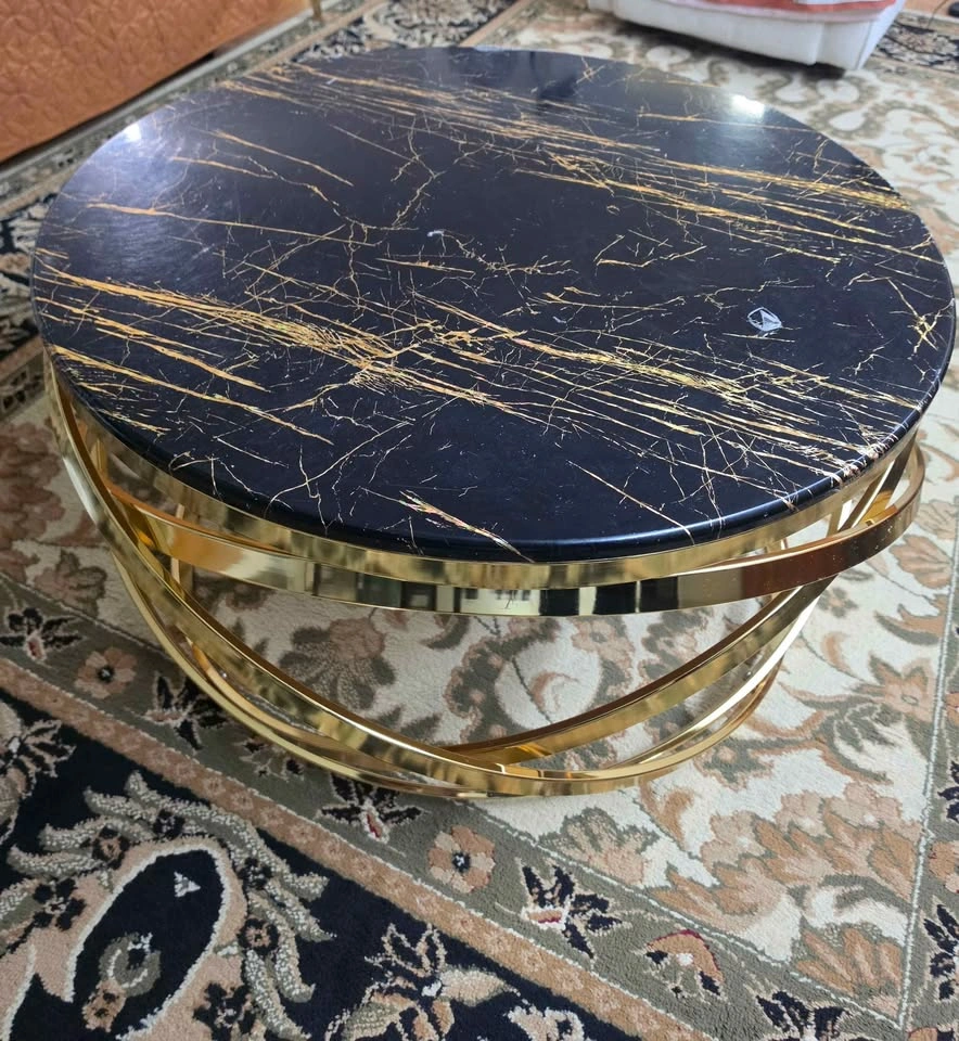 Round Black Marble and Gold Coffee Table - photo 2