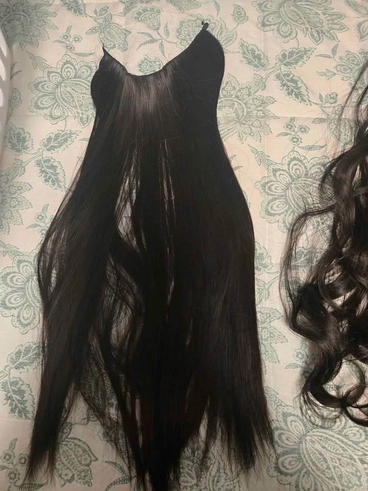 Black Halo Hair Extensions - Straight and Wavy Set - photo 3