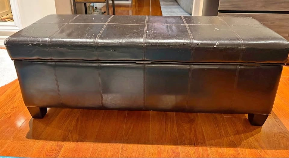 Dark Brown Faux Leather Storage Ottoman Bench