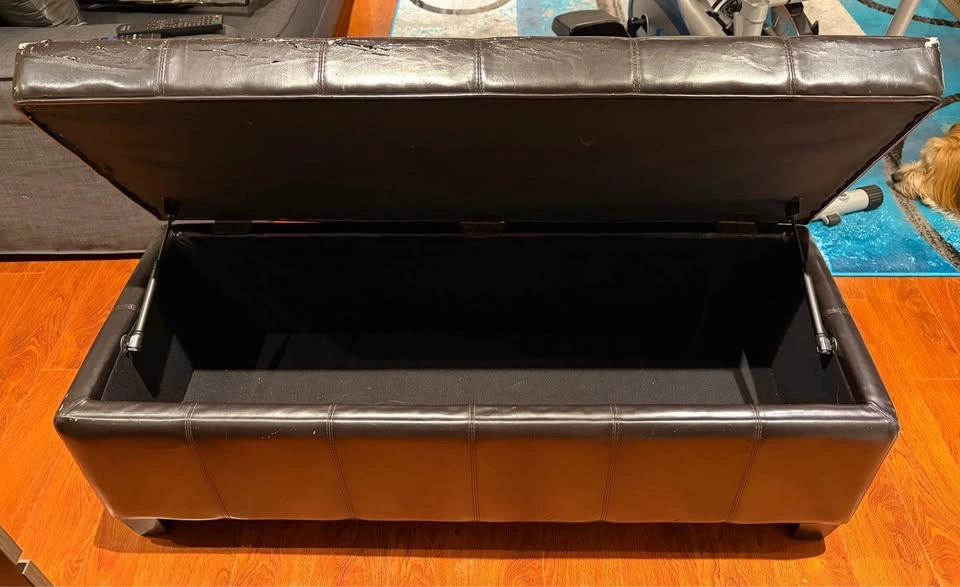 Dark Brown Faux Leather Storage Ottoman Bench - photo 2