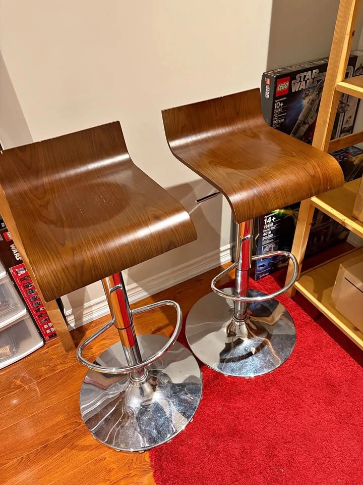 Pair of Bentwood Swivel Bar Stools
