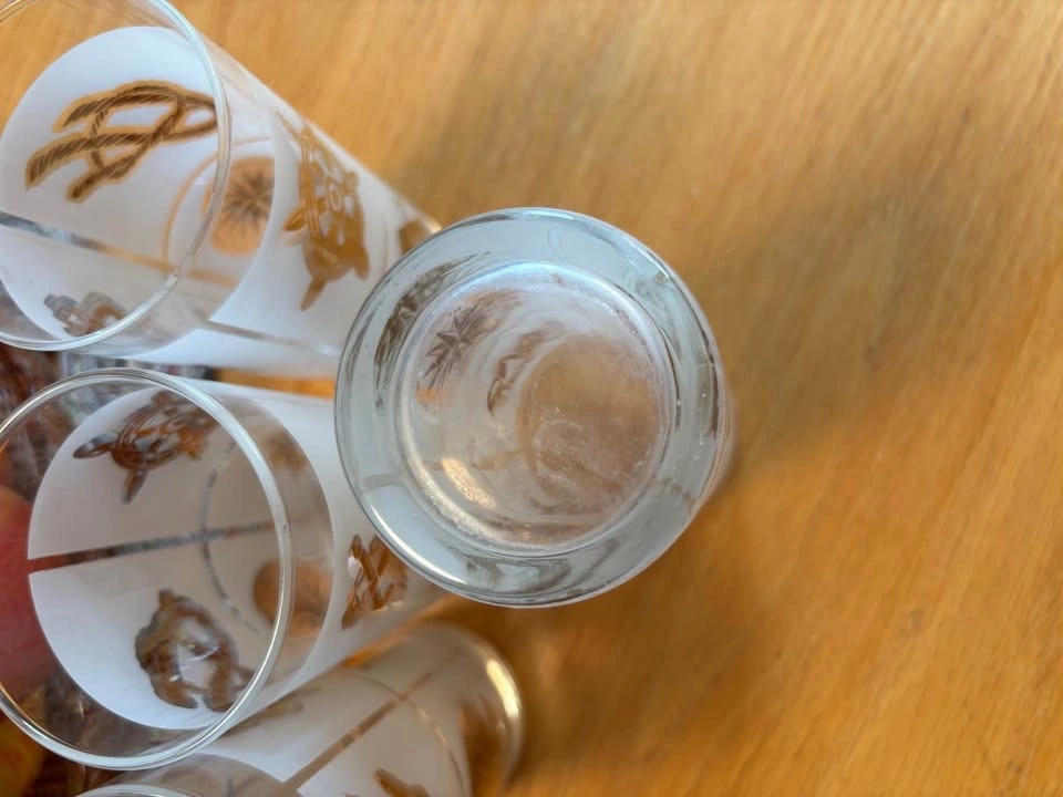 MCM Vintage Frosted Maritime Nautical Tumblers x 4 Gold - photo 3