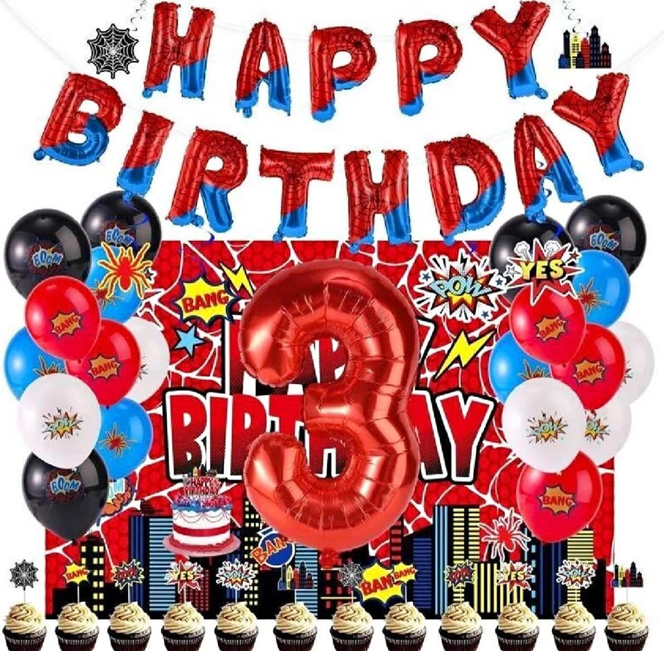 Superhero (Spider-Man) 3rd Birthday Party Decoration Set