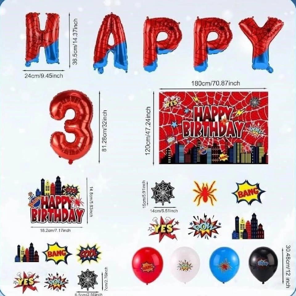 Superhero (Spider-Man) 3rd Birthday Party Decoration Set - photo 2