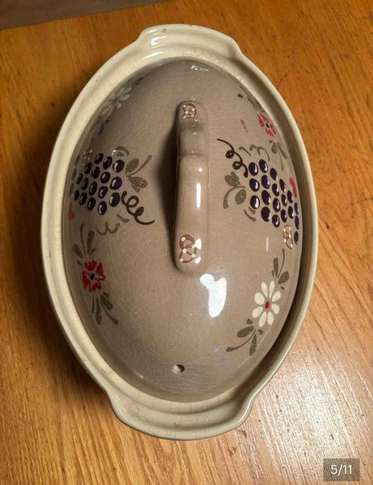 Ceramic Lidded Casserole Dish with Stork Folk Art - France - photo 3
