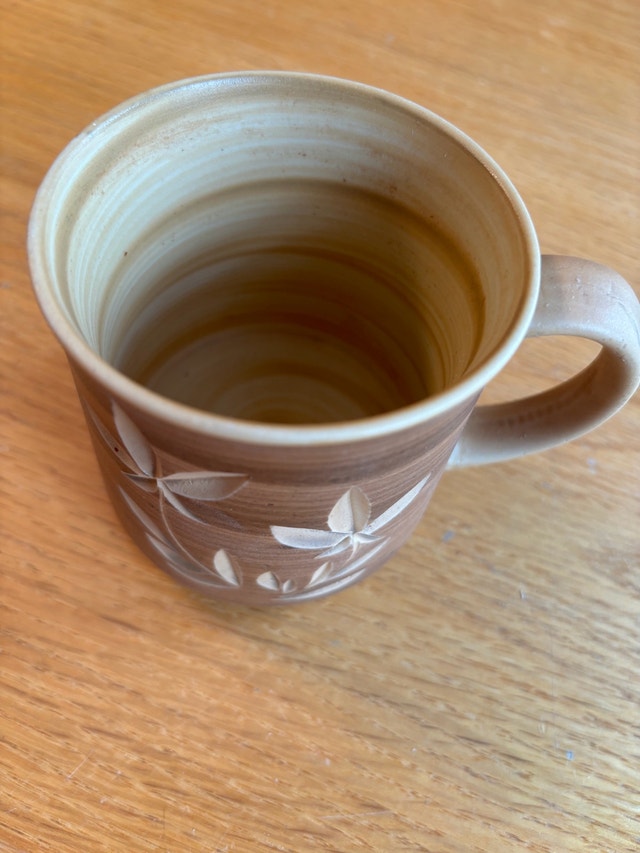 Vintage Pottery Coffee Mug Brown Carved Floral Design Japan - photo 2