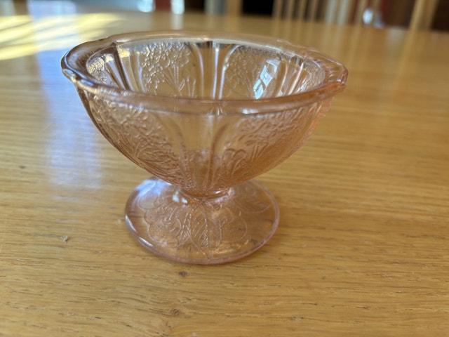 VTG Jeannette Cherry Blossom Pink Depression Glass Sherbet Dish
