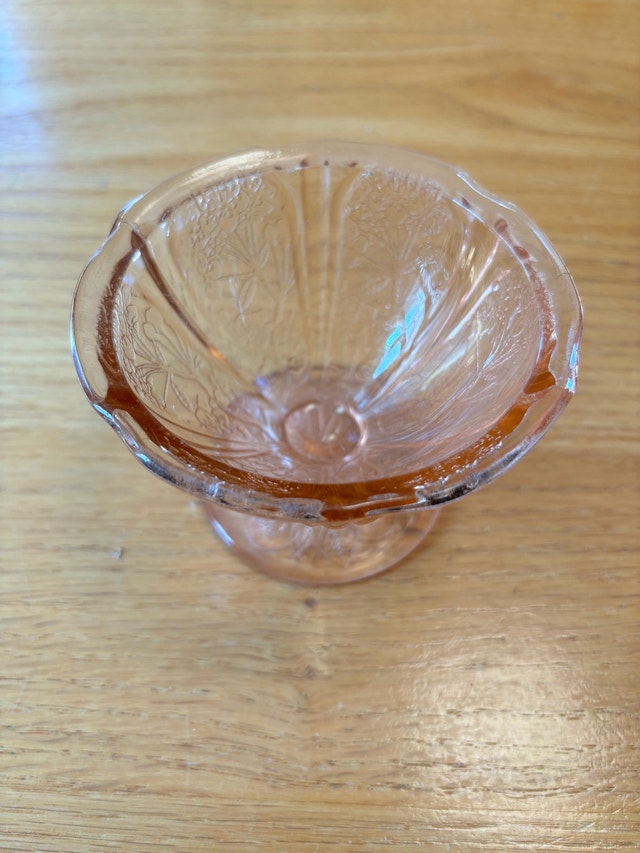 VTG Jeannette Cherry Blossom Pink Depression Glass Sherbet Dish - photo 2