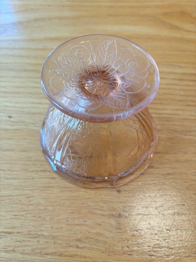 VTG Jeannette Cherry Blossom Pink Depression Glass Sherbet Dish - photo 3