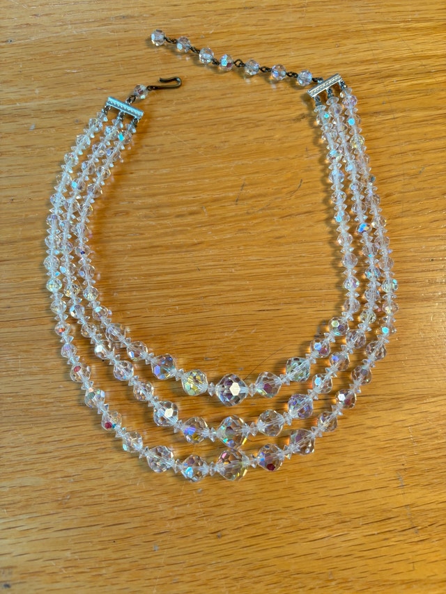 Vintage Aurora Borealis Triple Strand Necklace