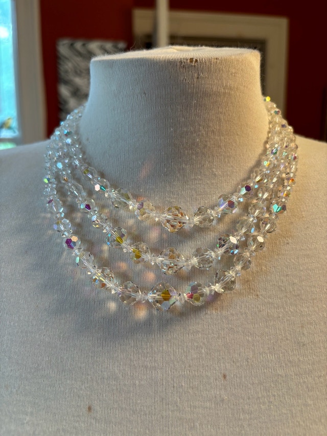 Vintage Aurora Borealis Triple Strand Necklace - photo 4