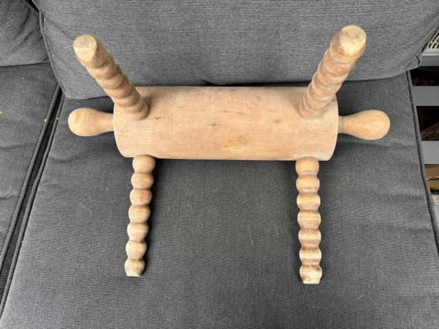 Vintage Hand-Carved Wood Footstool - photo 3