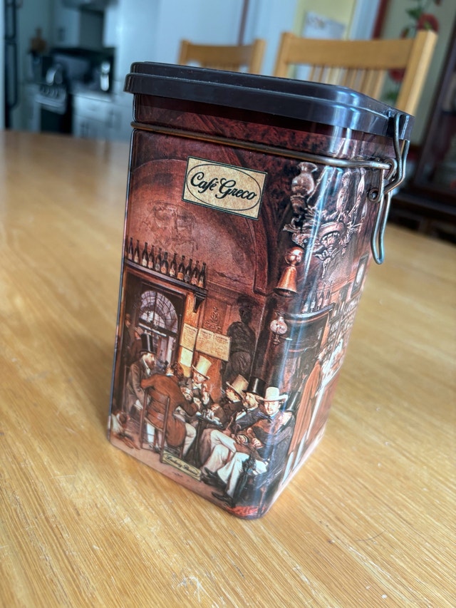 VTG Café Greco Tin Box, Ludwig Passini Painting, Vintage Tin