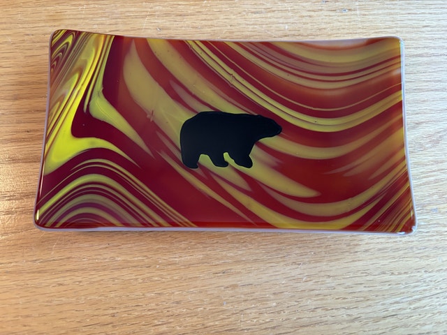 Fabulous Fused Glass Bear Plate 9”x5”