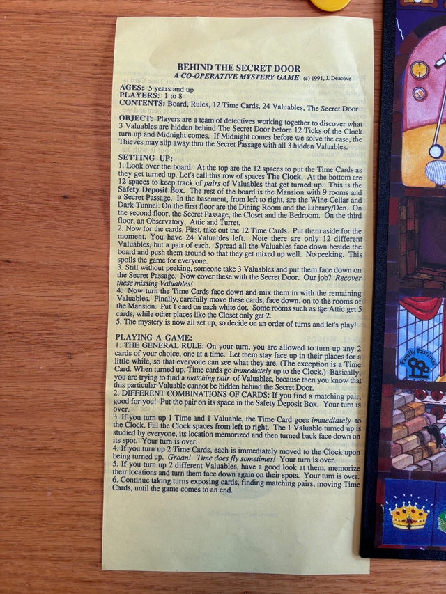The Secret Door - Vintage 1991 Cooperative Mystery Board Game - photo 4