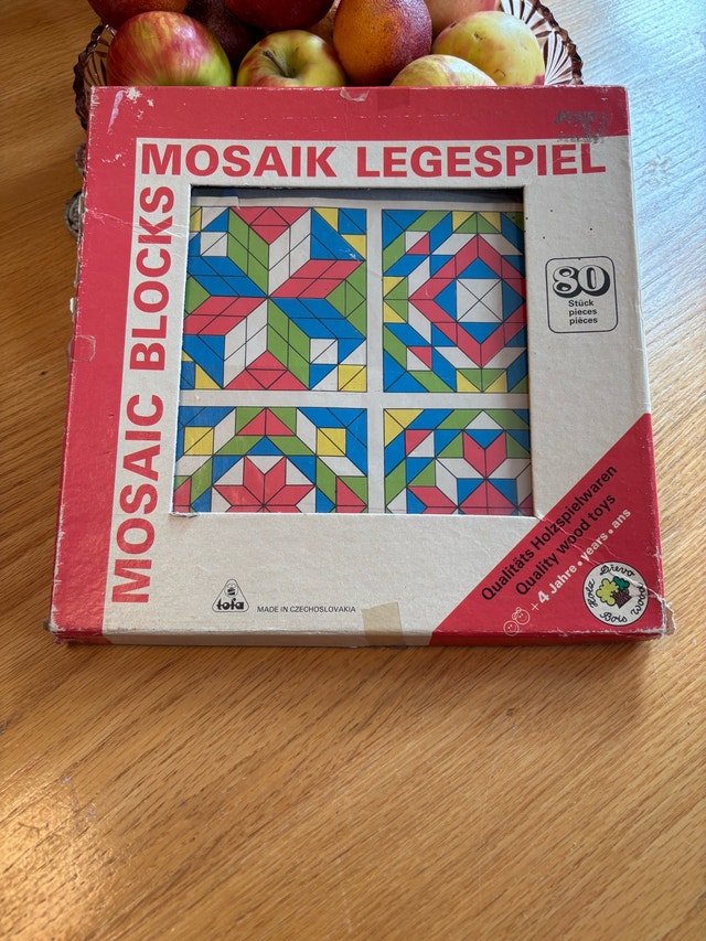 Czech Mosaic Blocks Puzzle Pieces Colorful Wood Vintage (70)