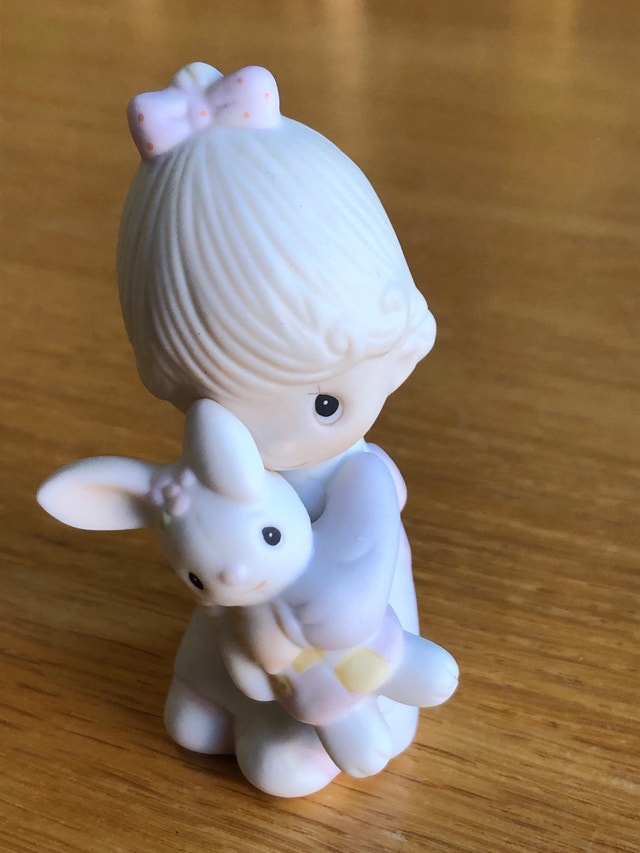 Vintage 1982 PM Enesco Jesus Loves Me Girl/Rabbit Mini Figurine