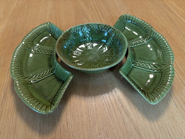 California Pottery USA 895 Green Serving Dishes MCM