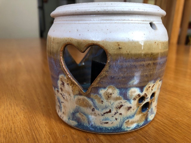 Pottery Candle Holder with Heart Cut Outs - St Jacobs