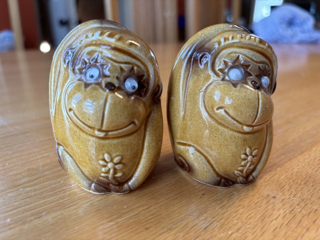 Vintage Ceramic Monkey Salt and Pepper Shakers - Japan