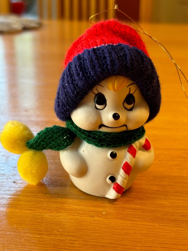 VTG 1987 Giftco Ceramic Snowman Bell Ornament