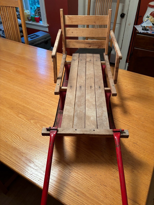 Vintage Wooden Sled with Metal Runners/Handle, Seat Collapses