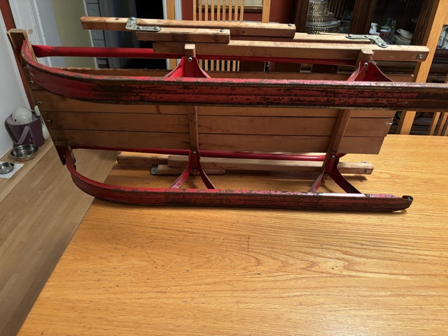Vintage Wooden Sled with Metal Runners/Handle, Seat Collapses - photo 5