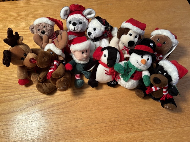 7 Vintage Sears Christmas Plush Toys - yearly collection