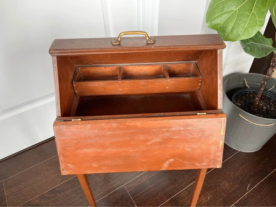 Antique vintage sewing box stand / storage organizer - photo 2