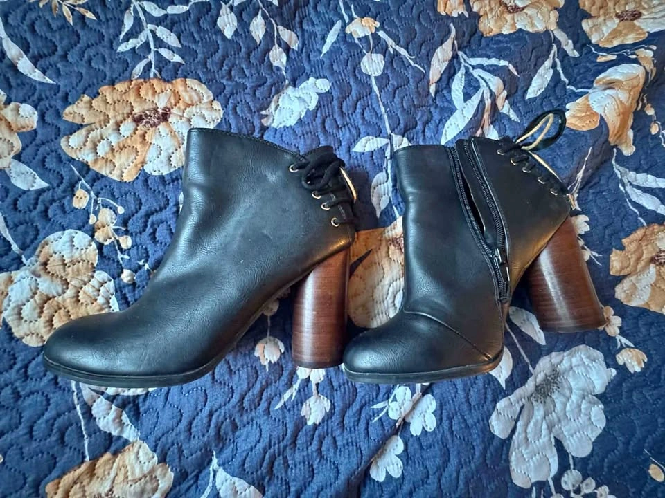 Call it Spring Black Faux Leather Ankle Boots Size 7