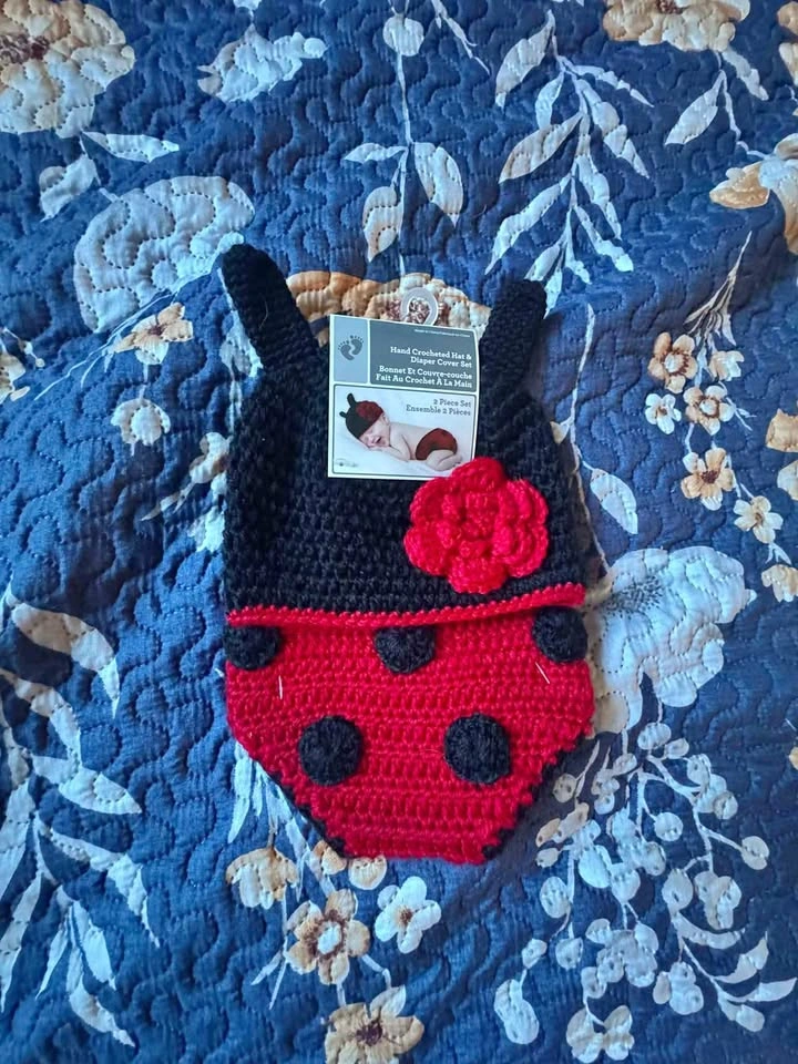 BNWT Hand Crocheted Ladybug Outfit for Baby 0-9 mos