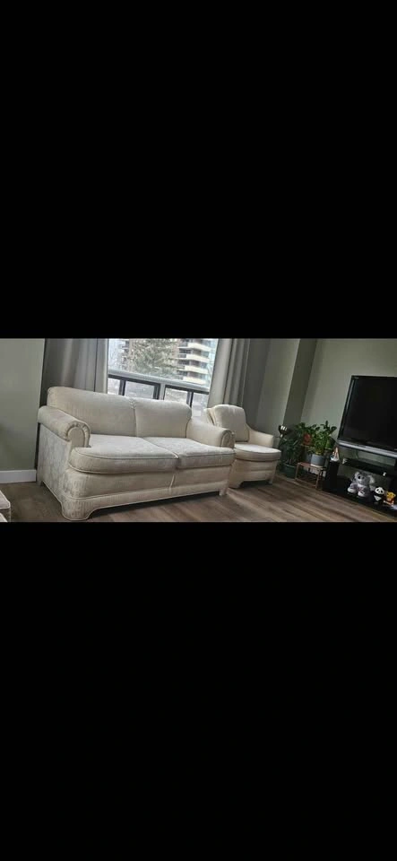 3-Piece Cream Fabric Living Room Set - photo 3