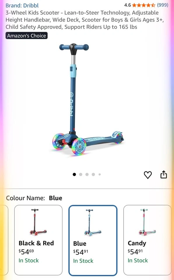 Dribbl 3-Wheel Kids Scooter with LED Light-Up Wheels - New - photo 2