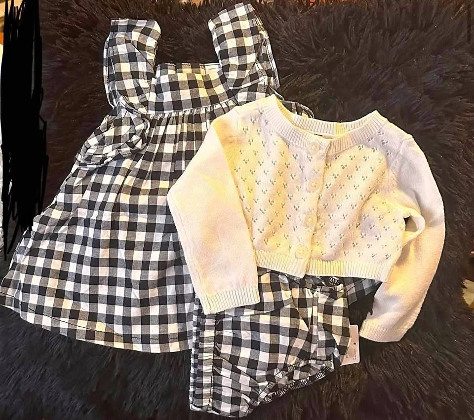 GIRLS DRESS (3PC) SIZE: NB (NEWBORN)