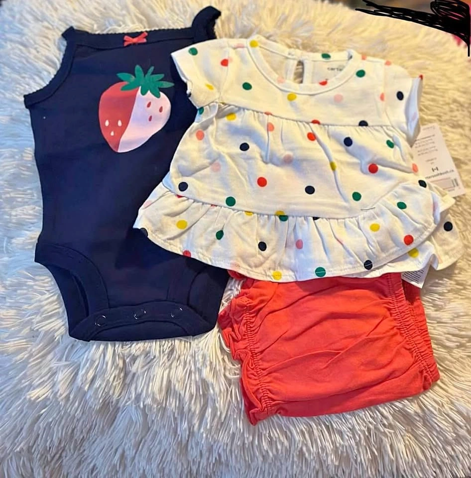 GIRLS SHORTS SUIT (3PC) SIZE:NB